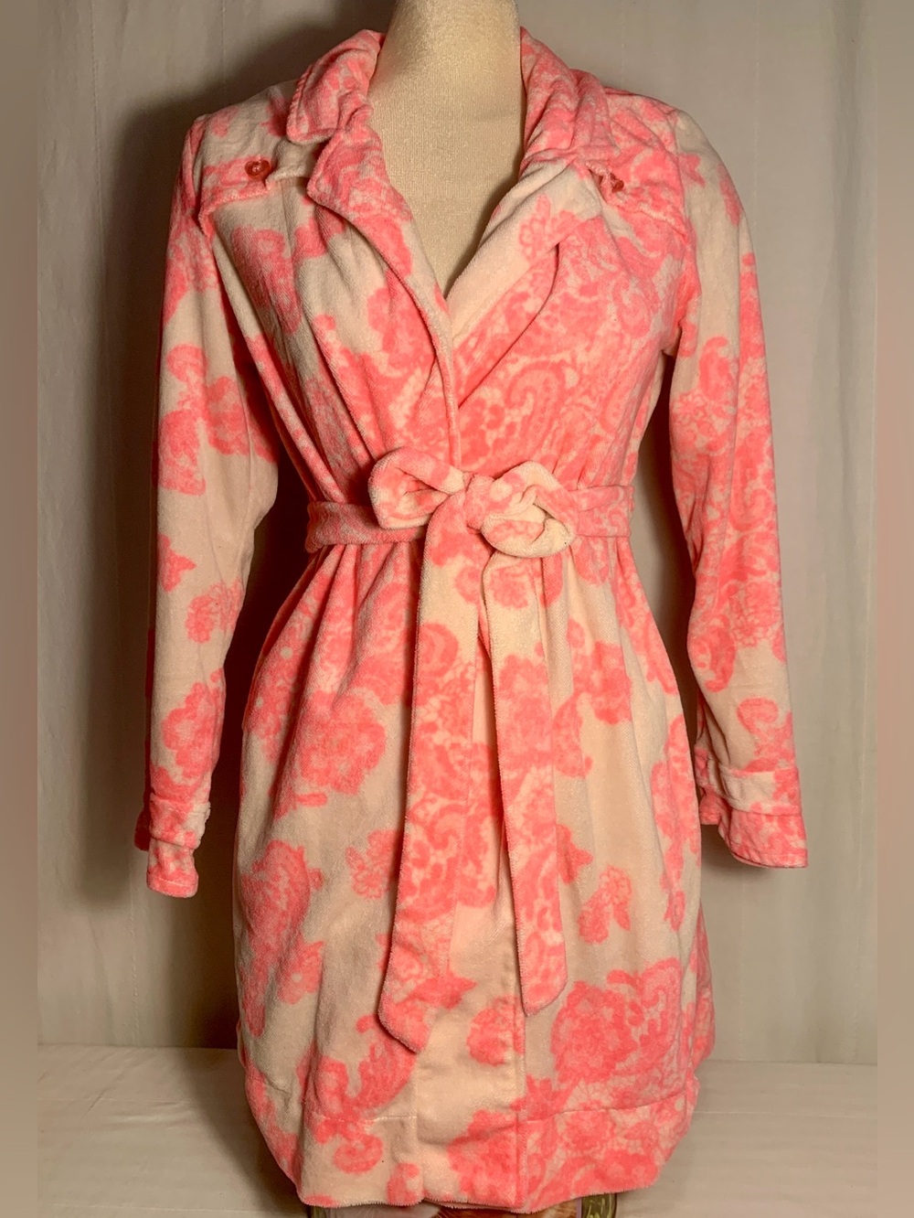 Betsey Johnson Neon & Pastel Floral Robe with Bows and Sparkly Heart Buttons